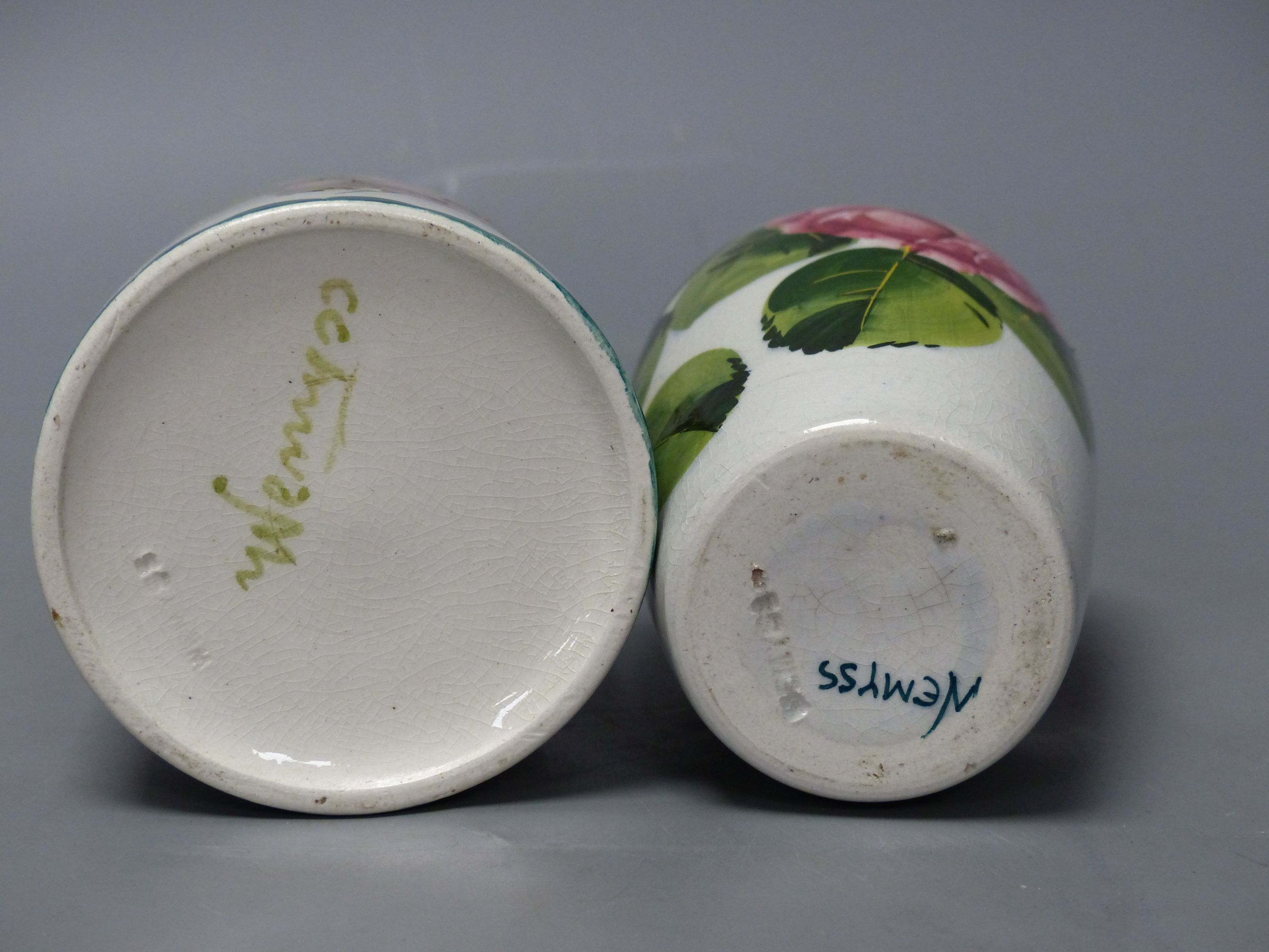A Wemyss cabbage rose vase and a wild rose pattern lidded preserve jar, tallest 16cm
